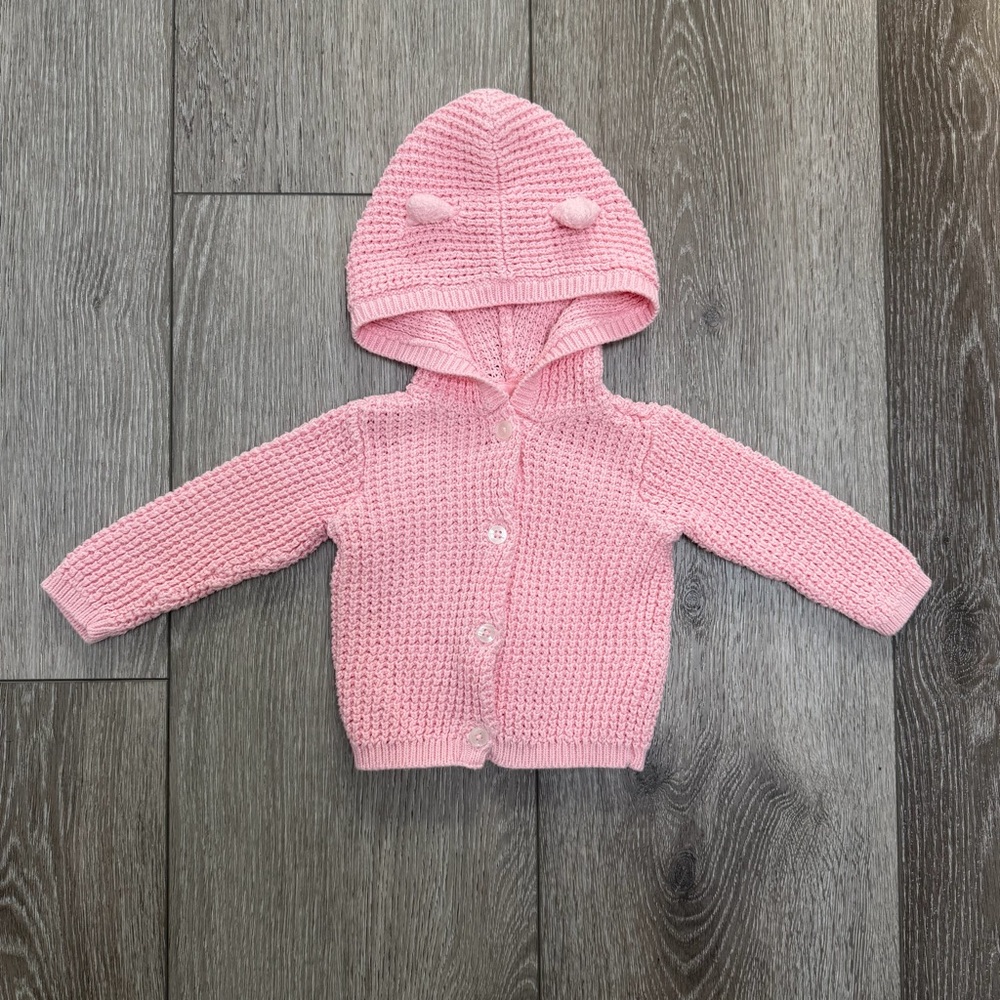 CARTERS HOODED KNIT BUTTON UP CARDIGAN PINK 3MO